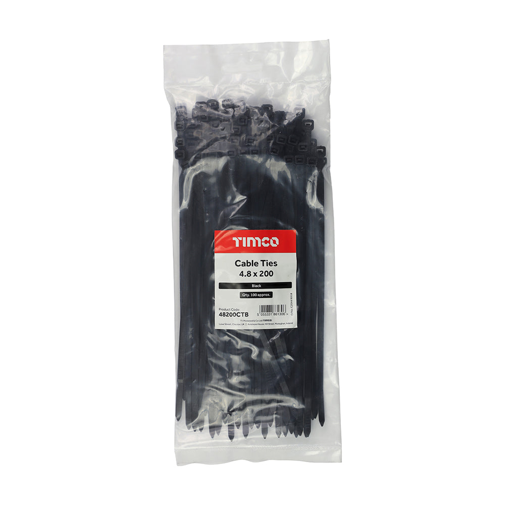 Cable Ties - Black 4.8 x 200 (100)