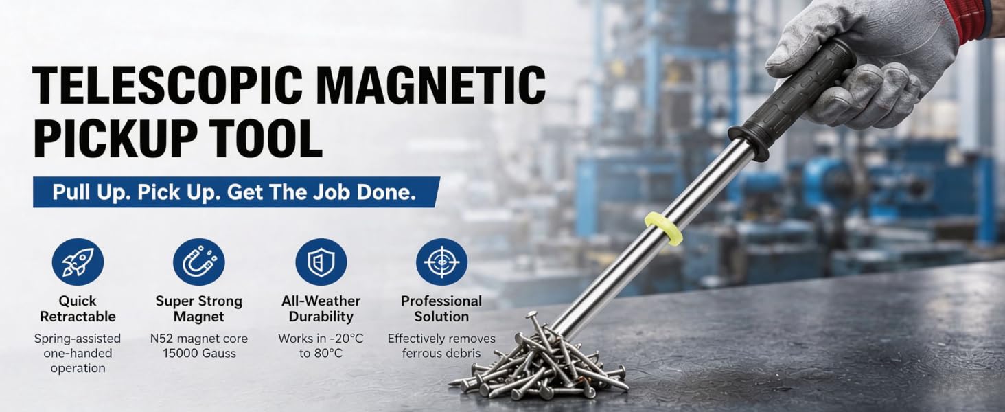 Magnetic Pickup Tool with Release Magnet Wand Handle Magnetic Chip Collector Retrieving Baton Swarf Sweeper for Nails Screws and Metal Scraps