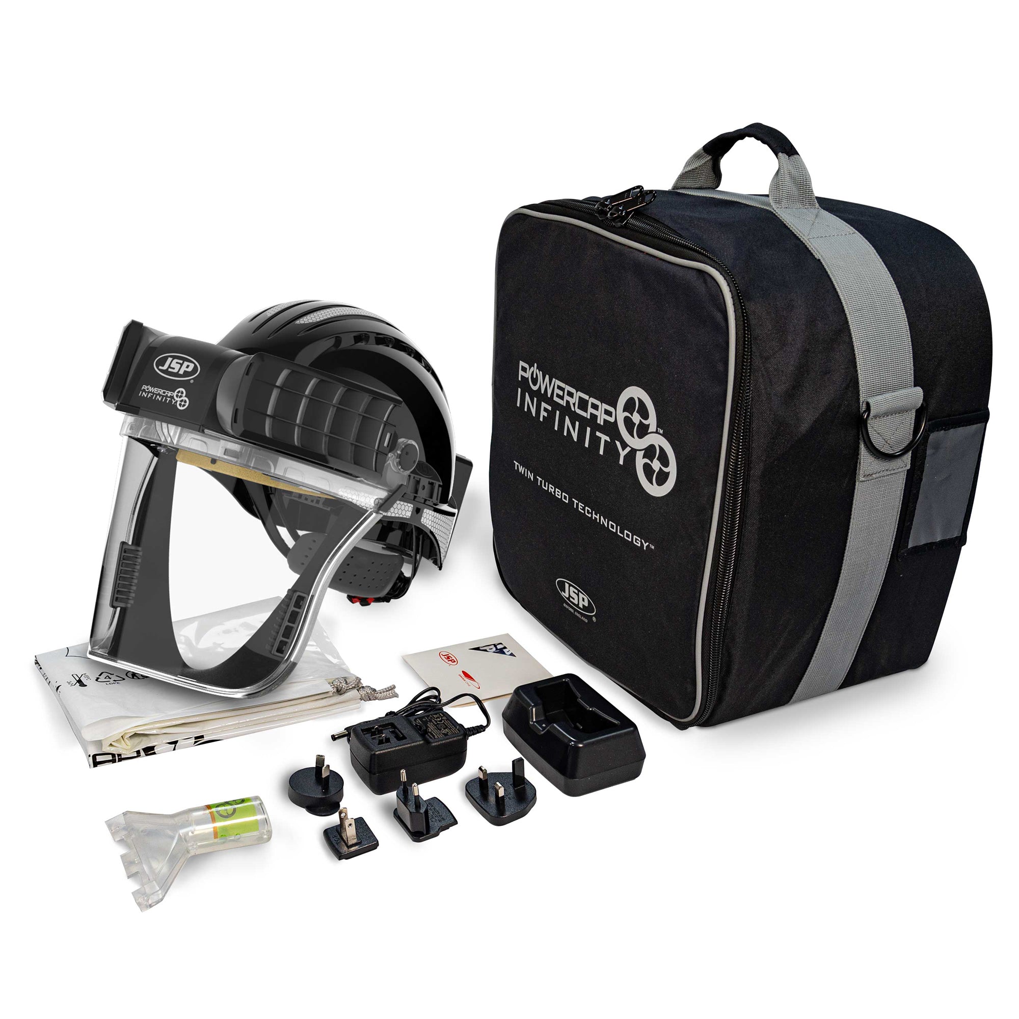 Powercap Infinity Respirator complete unit with black helmet